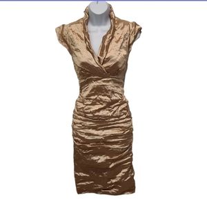 Nicole Miller Gold Ruched Dress